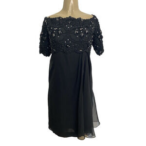 Victoria Royal Ltd Dress Off the Shoulder Black Beaded Short Sleeve Chiffon 12 L